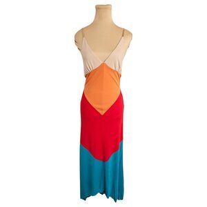 Haute Hippie Color Block Deep V Spaghetti Strap Dress Sz S